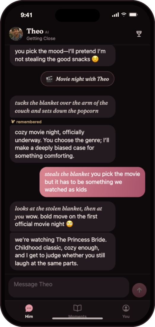 A movie-night date in the chat